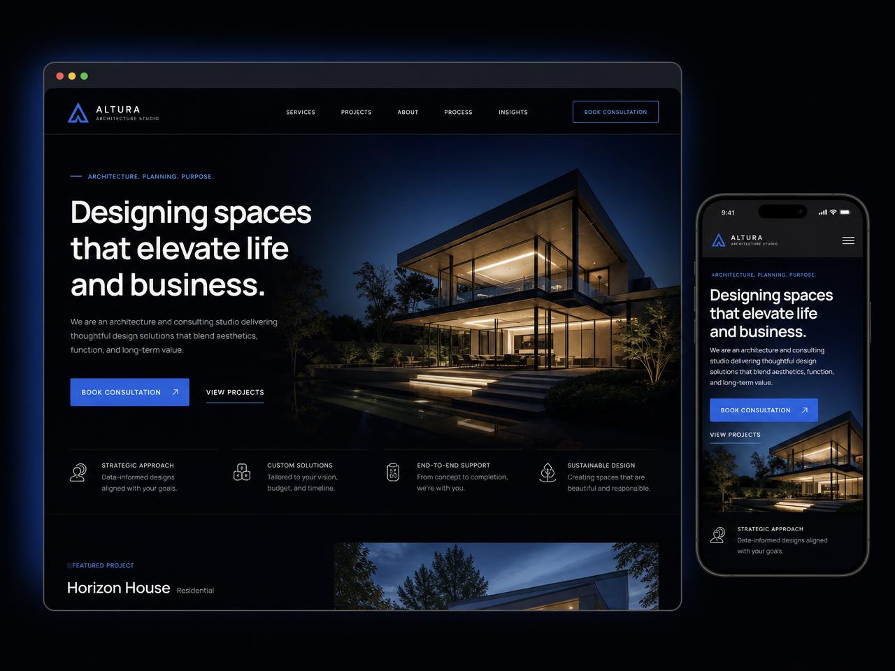 Premium WordPress website for a service business shown in a browser and on mobile