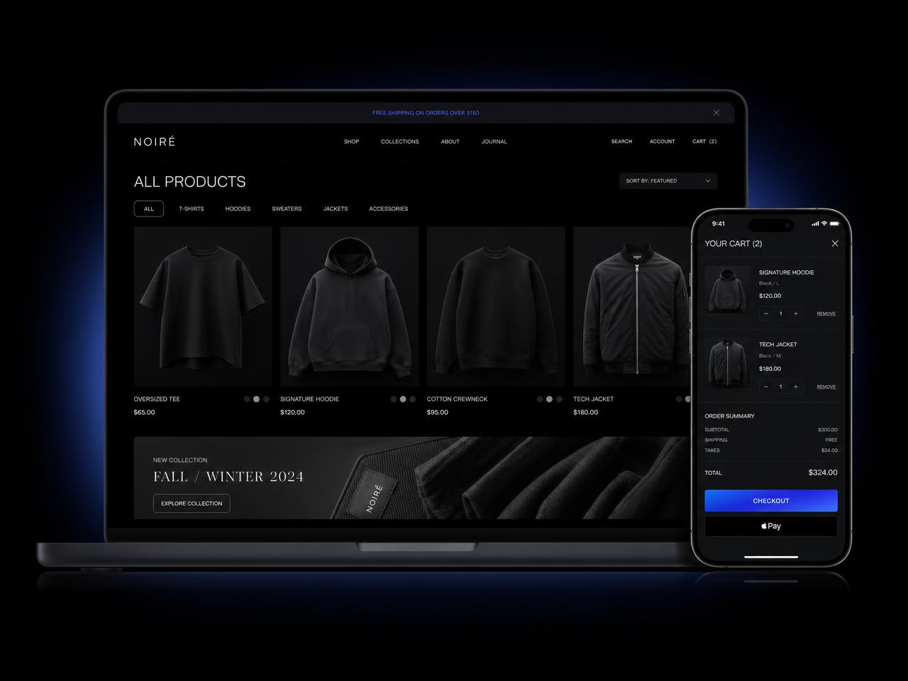 Premium Shopify storefront shown on a laptop and mobile phone